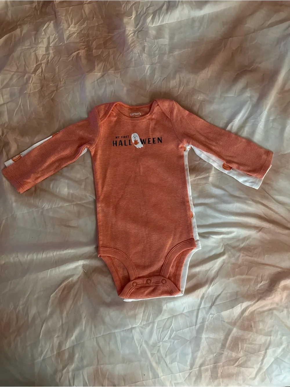 Carter's NWOT Orange & White Halloween Pumpkin Baby One-Piece Set | 9m #Unisex